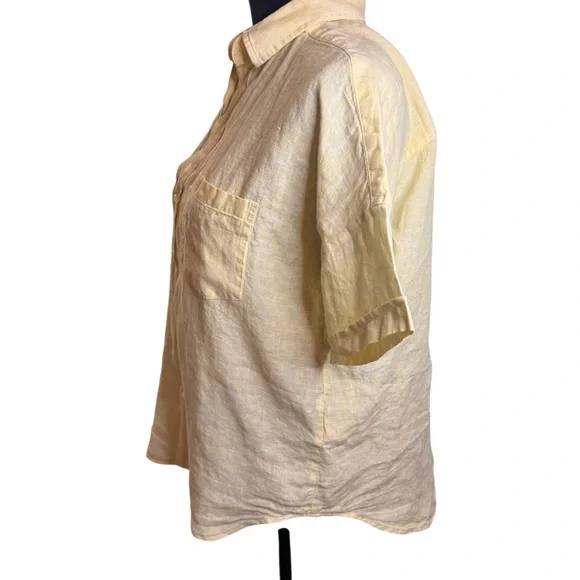 Frank & Eileen | Rory Short Sleeve Button Down Linen Shirt in Yellow | Sz XS - Picture 5 of 12